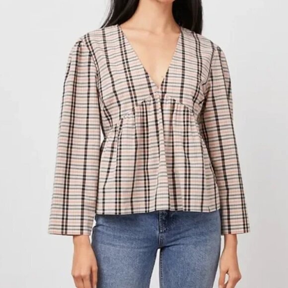 Rails Noella Plaid Stockholm Check Gingham Babydoll Pullover Top, XS - Picture 1 of 15